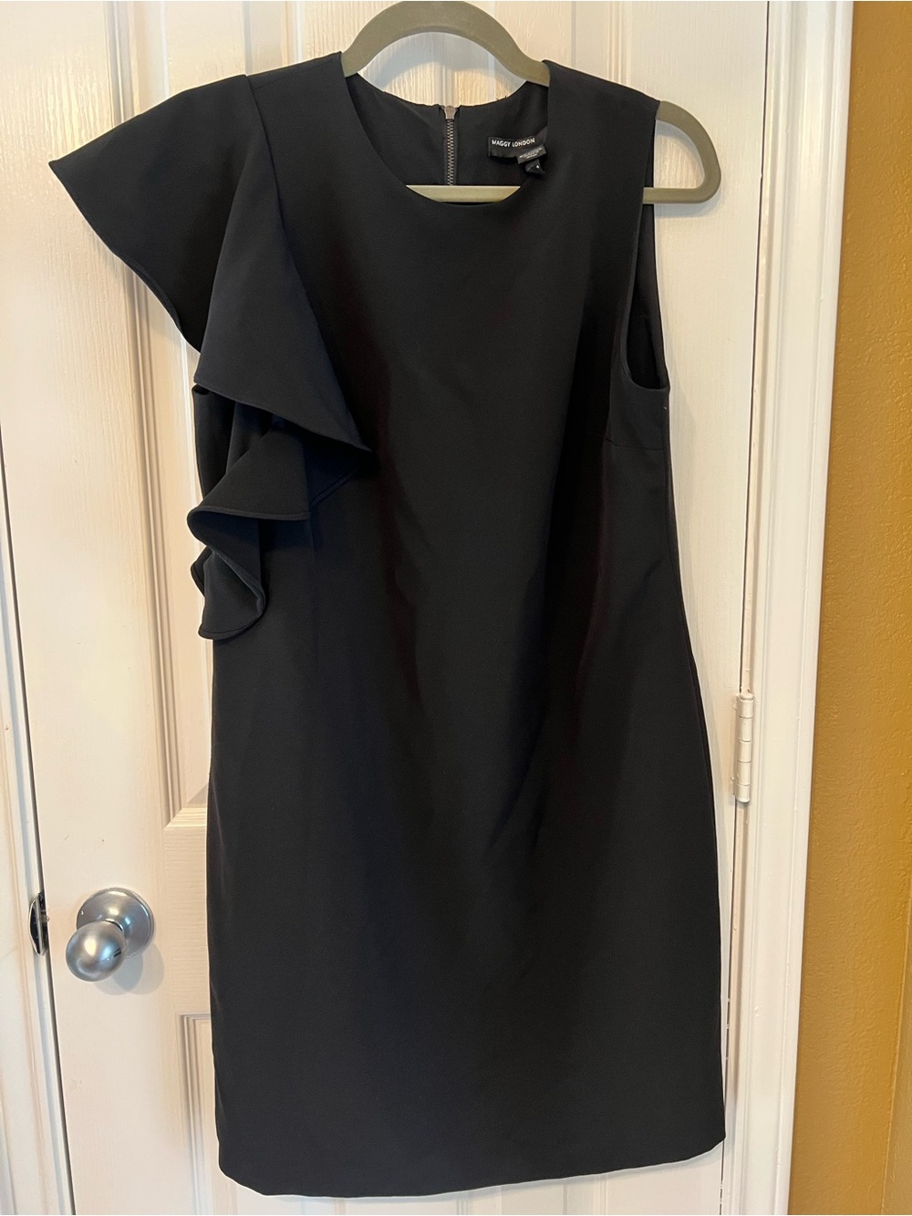 Maggy London Black One-Shoulder Ruffle Dress, Size 10